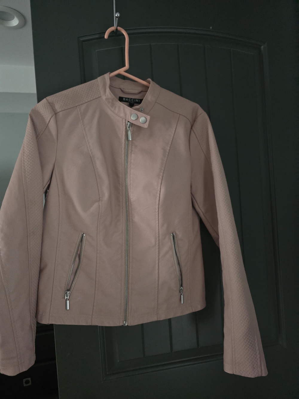 Baccini Blush Pink Faux Leather Moto Jacket